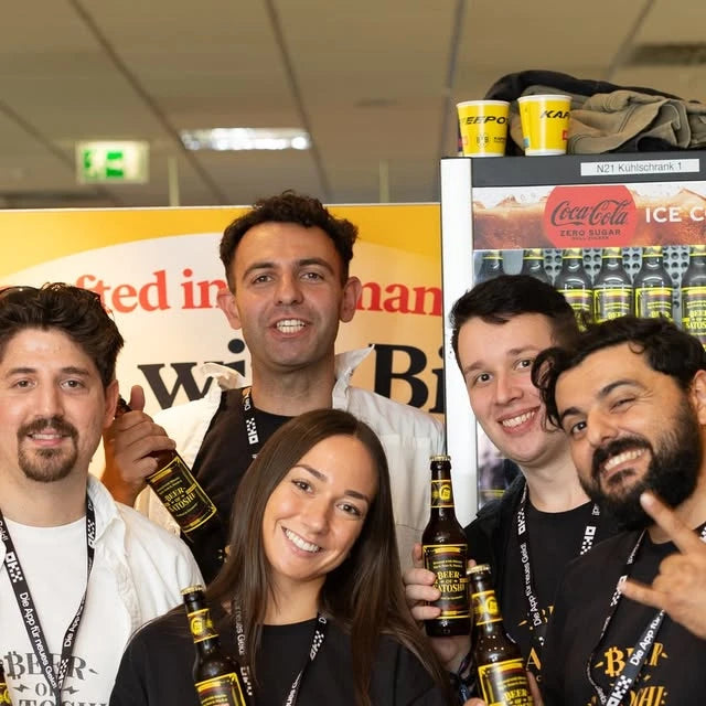 Beer of Satoshi team and friends sharing Genesis Lager in Dortmund